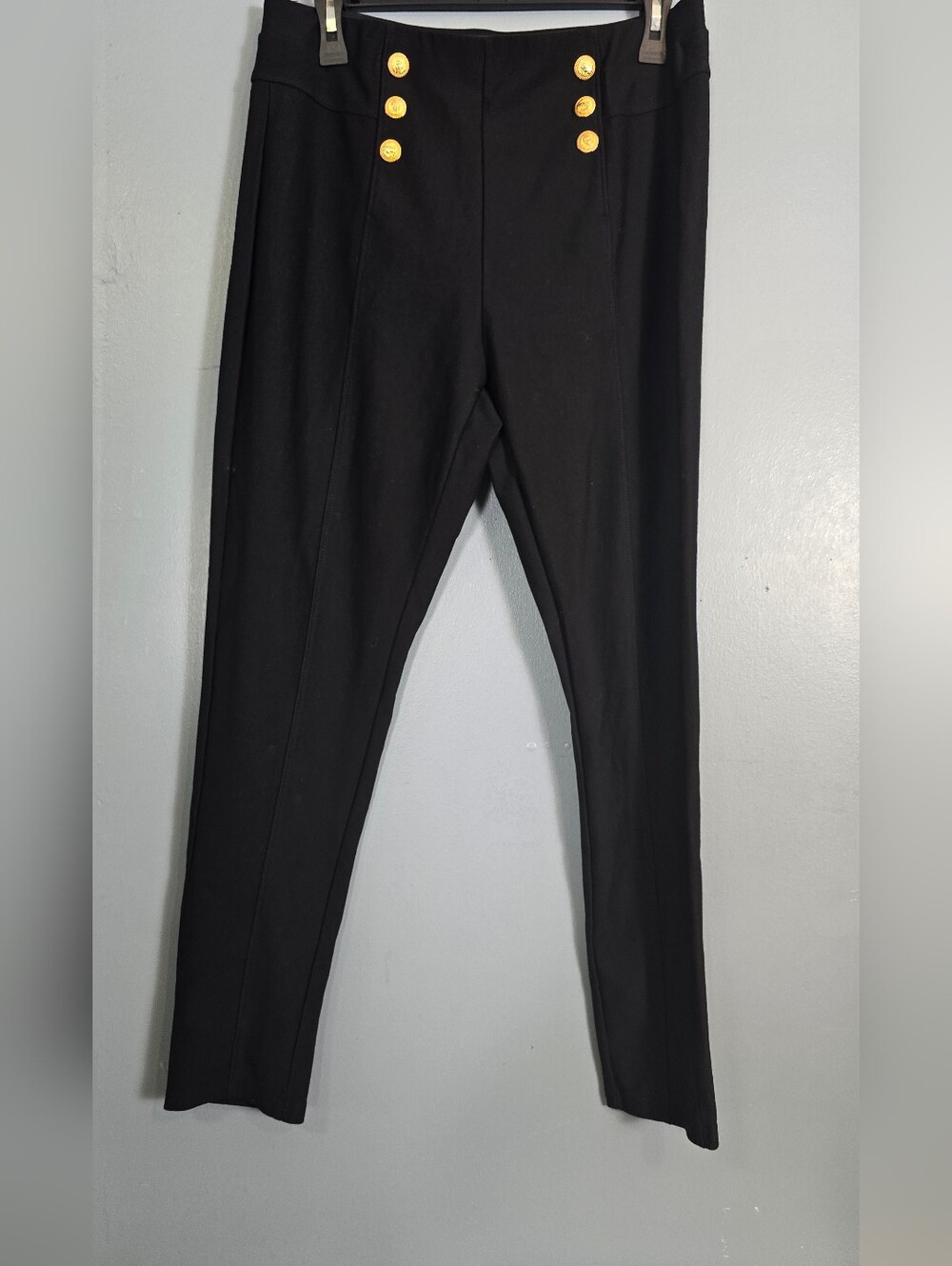 Indero - Black Slim Dress Pants with Gold Button Accent